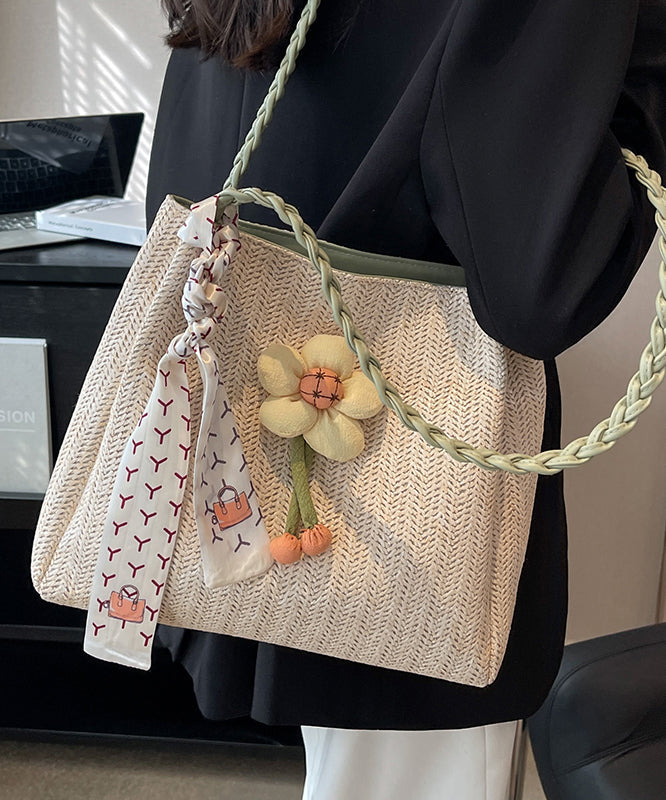 Bag Straw Capacity Beige Woven Shoulder Large Style