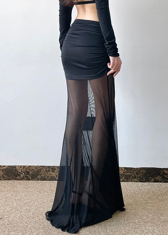 Style Black Exra Large Hem Lace Wraped Skirts Spring YP051