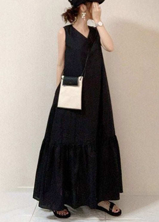 Style Cotton Holiday Oversized Hem Large Black Dress Summer Exra