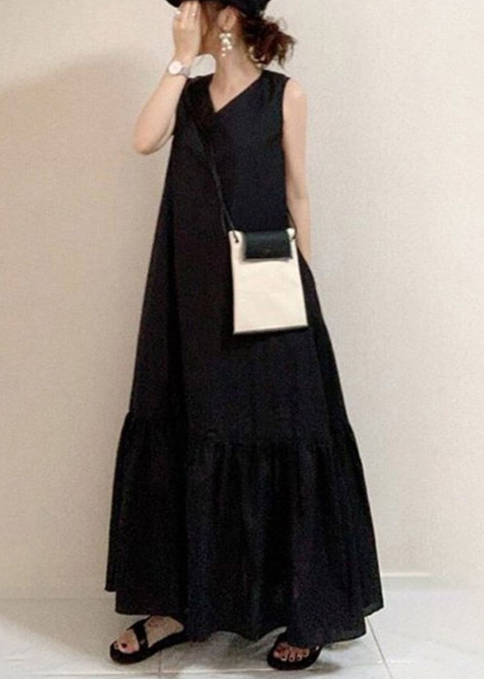 Style Cotton Holiday Oversized Hem Large Black Dress Summer Exra