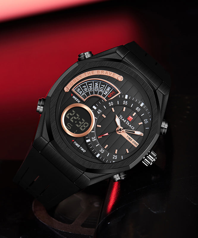 Movement Watches Black Waterproof Quartz Style Rubber Silicone