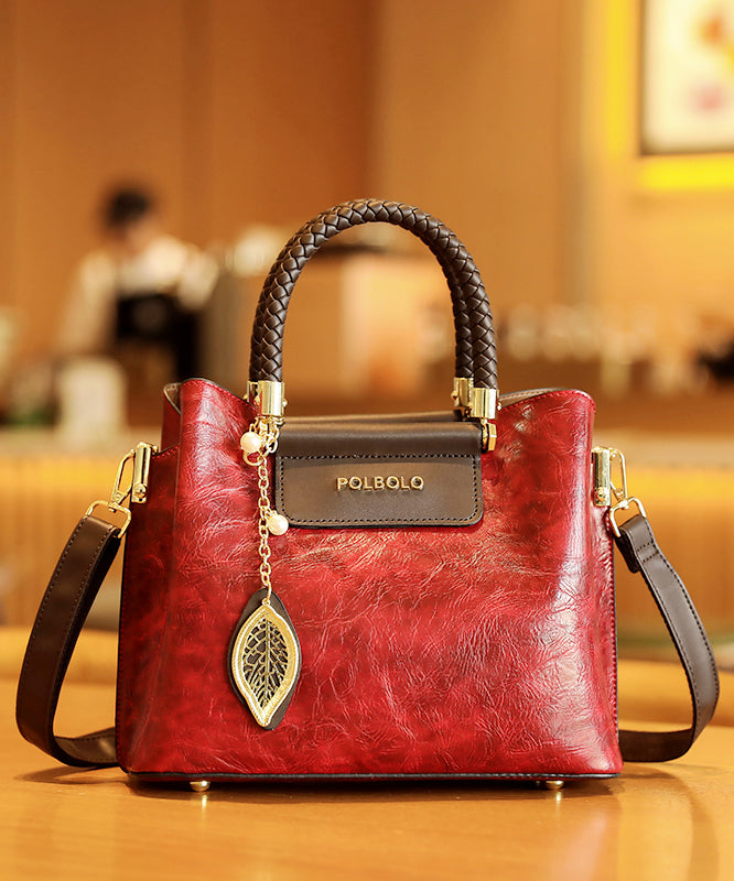 Style Solid Calf Leather Tote Black Handbag Durable