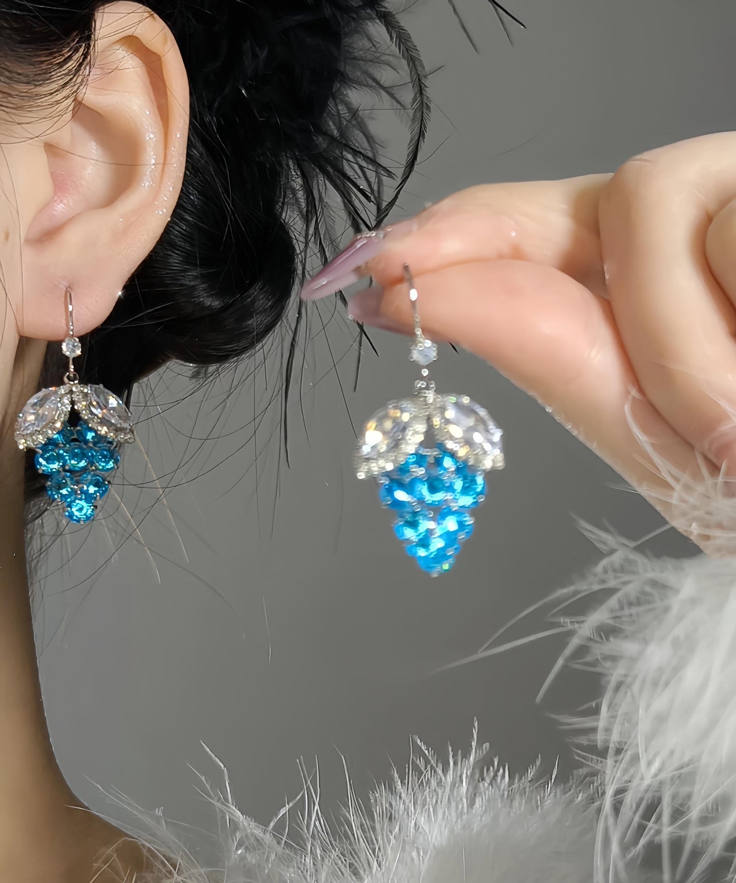 Crystal Grapes Blue Alloy Style Zircon Earrings Drop