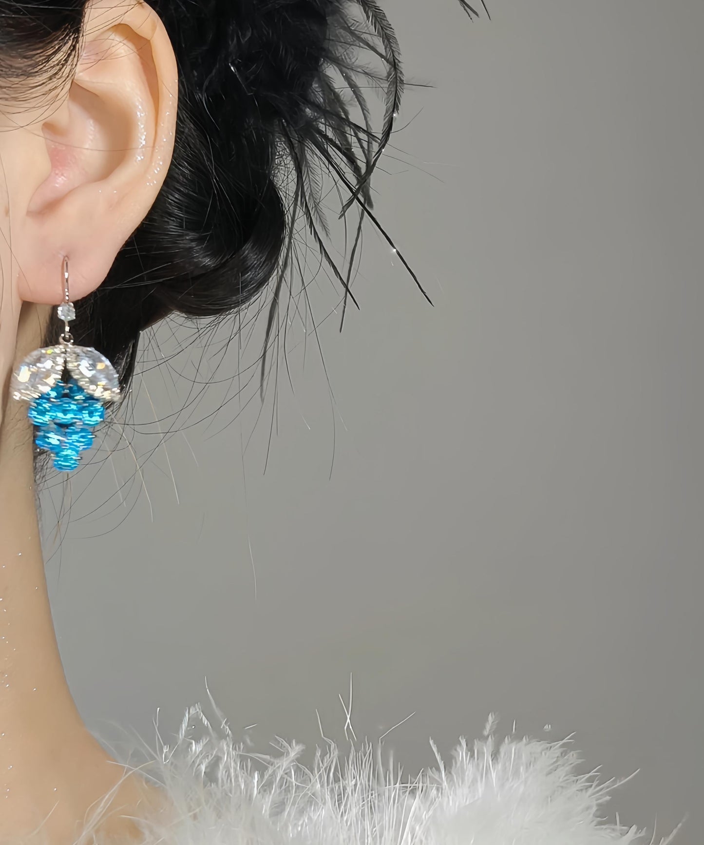 Crystal Grapes Blue Alloy Style Zircon Earrings Drop