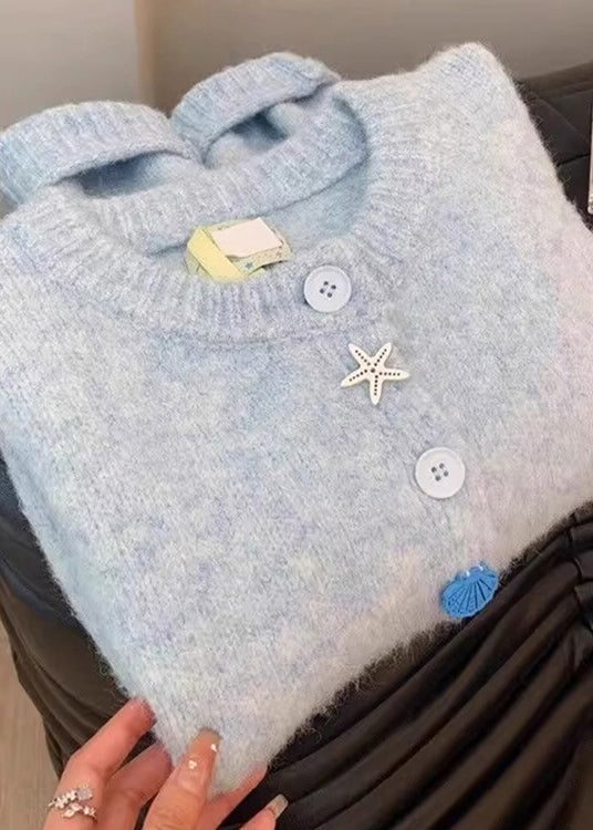 Style Blue O Neck Button Knit Cardigans Coat Spring YY018