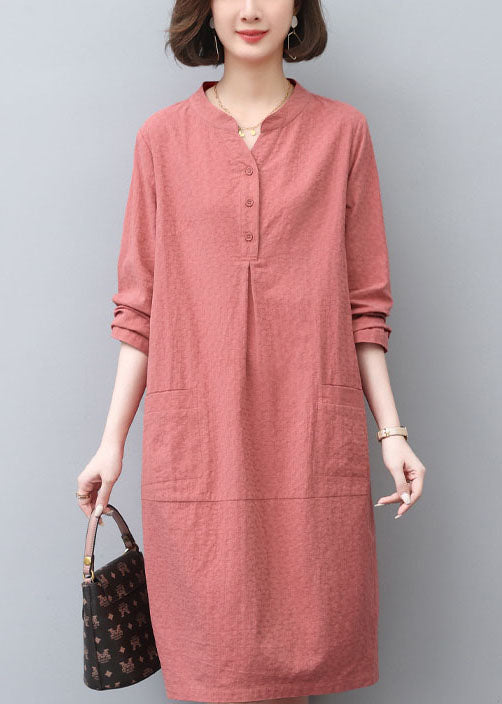 Dress Style Spring Cotton Pockets Brick Tea Red
