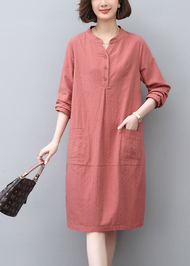 Dress Style Spring Cotton Pockets Brick Tea Red