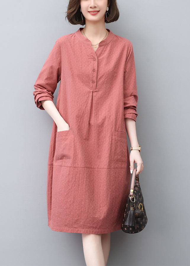 Dress Style Spring Cotton Pockets Brick Tea Red