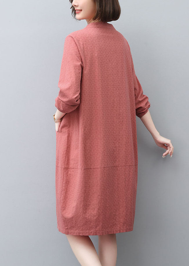 Dress Style Spring Cotton Pockets Brick Tea Red