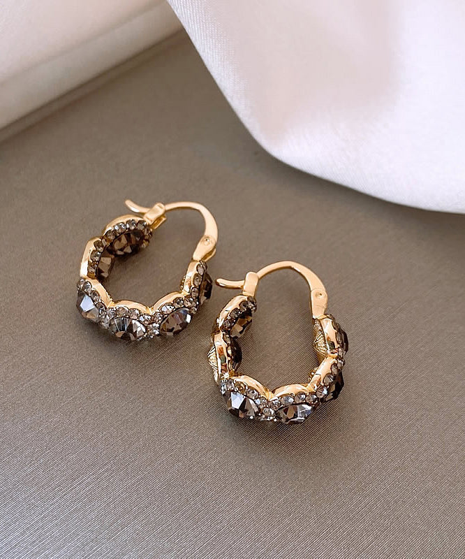 Style Coffee Copper Alloy Zircon Hoop Earrings WH006