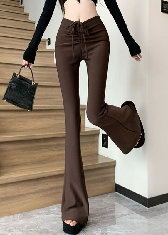 Flared Coffee Patchwork High Waist Summer Style Trousers