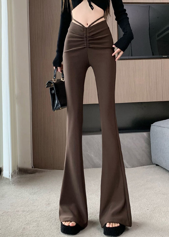 Flared Coffee Patchwork High Waist Summer Style Trousers