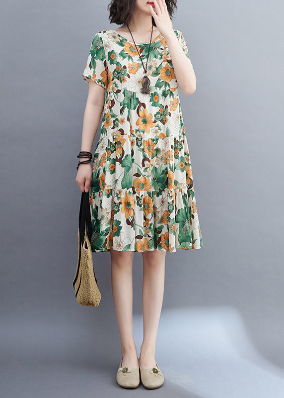 Stil Colorblock Rüschen Patchwork Mittellanges Kleid Kurzarm VB1018