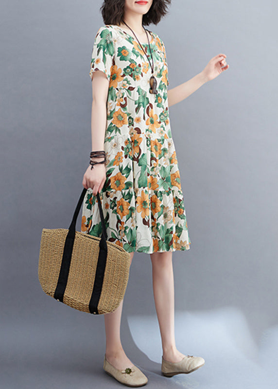 Stil Colorblock Rüschen Patchwork Mittellanges Kleid Kurzarm VB1018