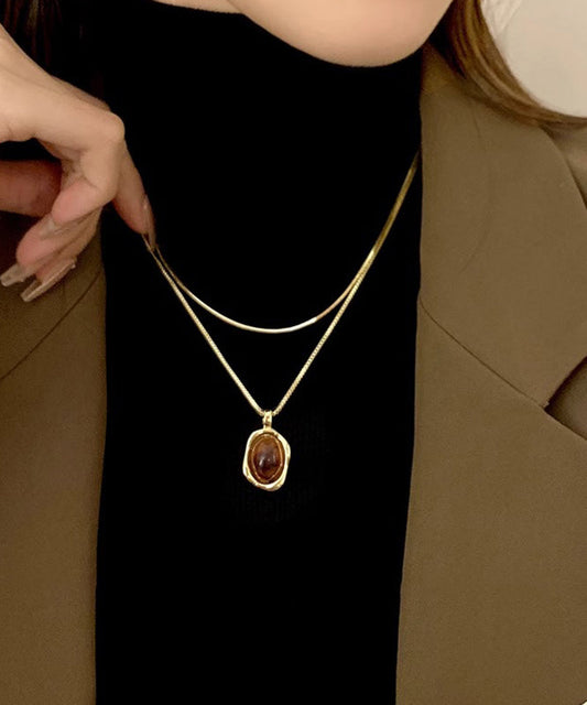 Style Pendant Piece Copper Overgild Set Amber Gold Two Necklace