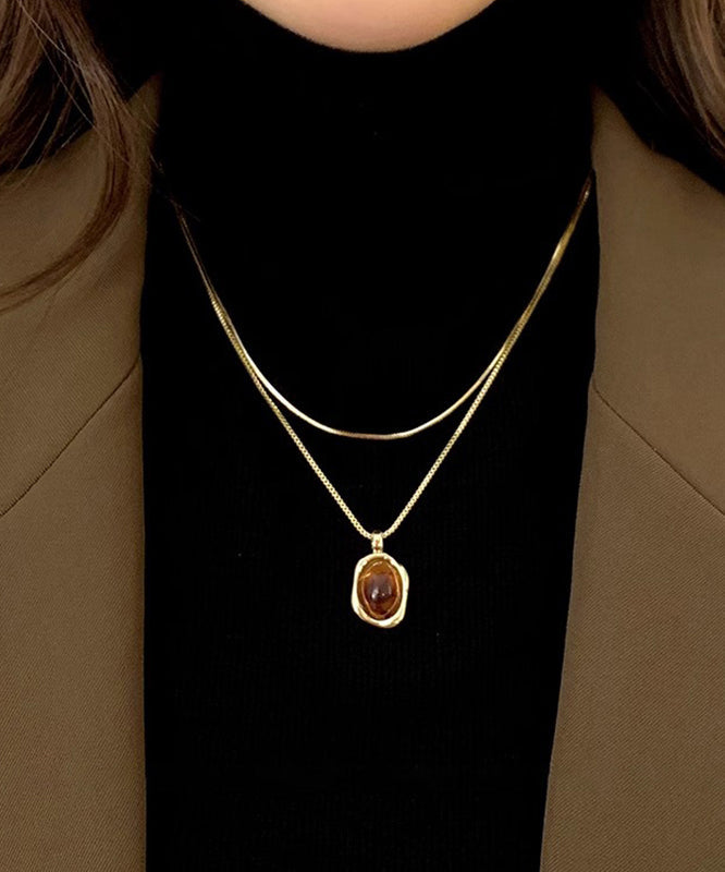 Style Pendant Piece Copper Overgild Set Amber Gold Two Necklace