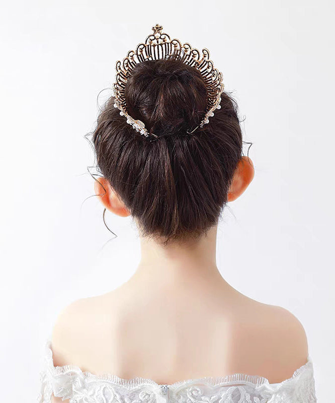 Style Gold Overgild Zircon Crystal Pearl Crown Kids Hairpin YG035