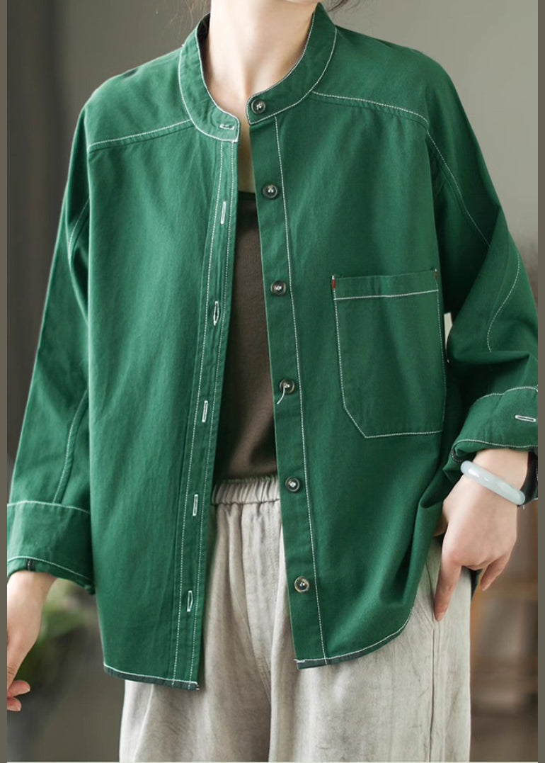 Style Grass Green Oversized Cotton Shirt Top Spring TM018