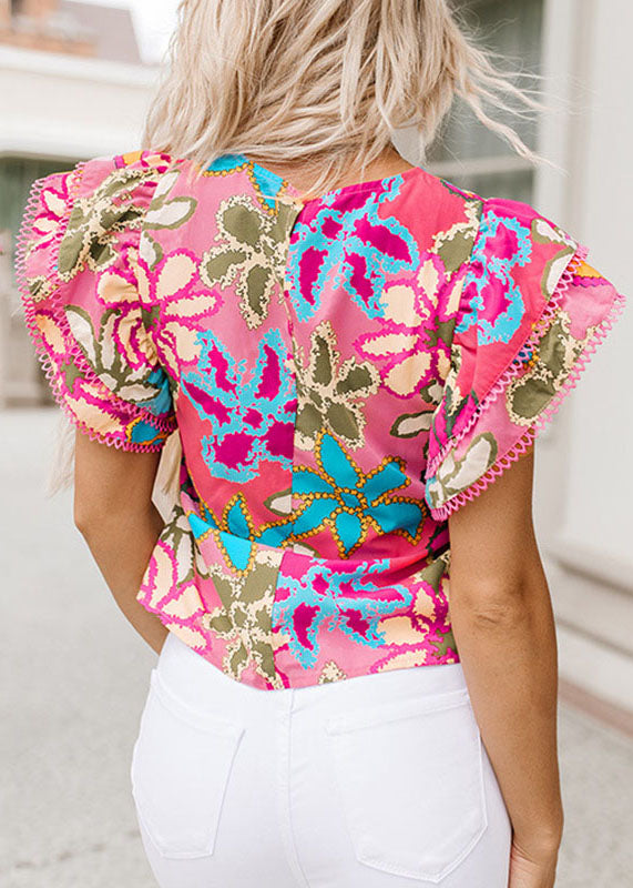 Summer Shirt T Print Style O-Neck Ruffled Green