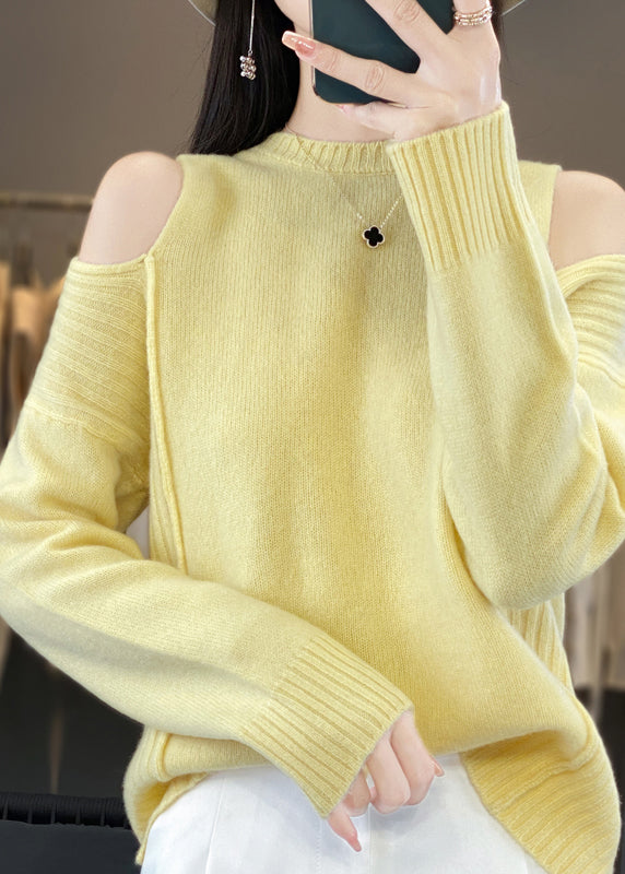 Style Grey O-Neck Cold Shoulder Woolen Knit Sweaters Spring YY038