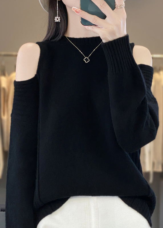 Style Grey O-Neck Cold Shoulder Woolen Knit Sweaters Spring YY038