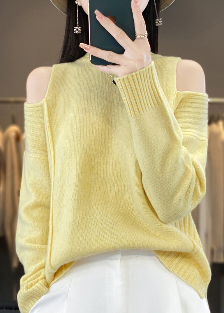 Style Grey O-Neck Cold Shoulder Woolen Knit Sweaters Spring YY038