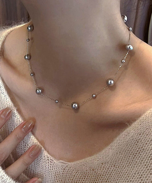 Style Graue Halskette mit Perlenanhänger aus Sterlingsilber mit Überzug und Intarsien, PO047