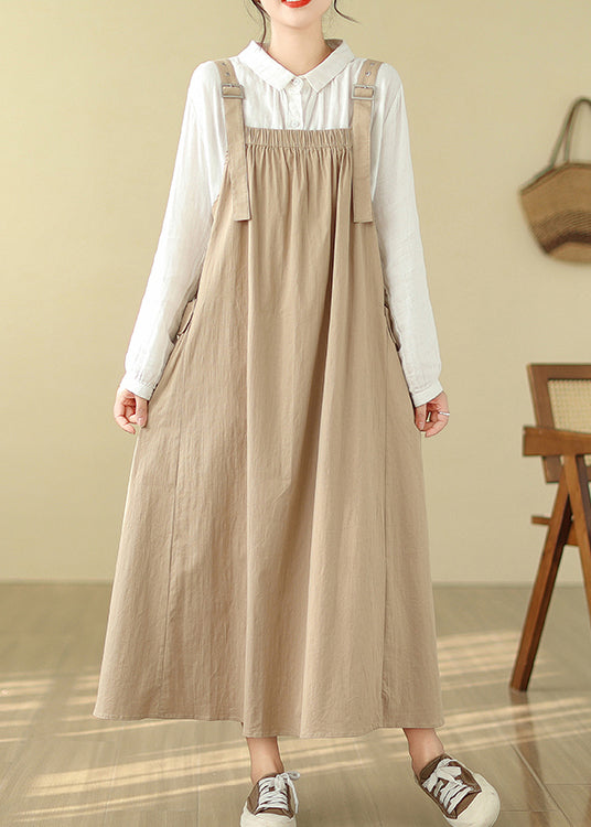Oversized Khaki Dress Cami Summer Pockets Style Cotton