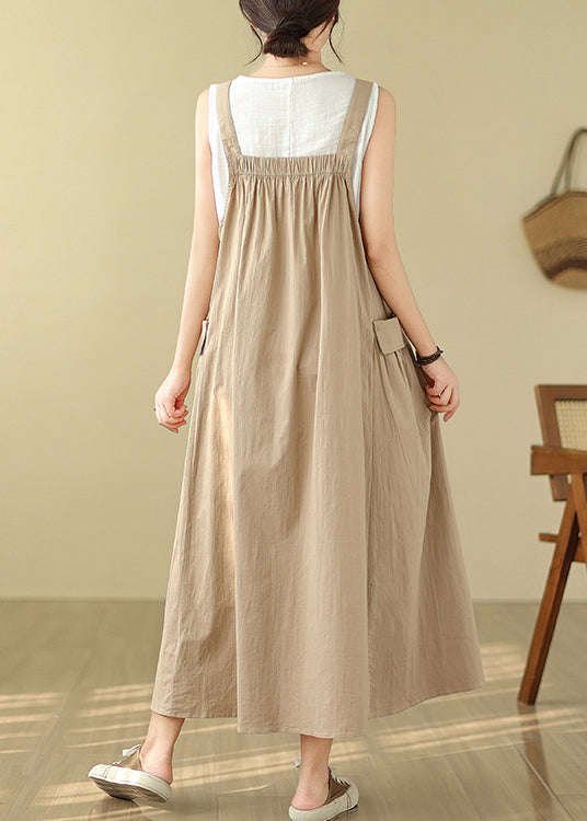 Oversized Khaki Dress Cami Summer Pockets Style Cotton