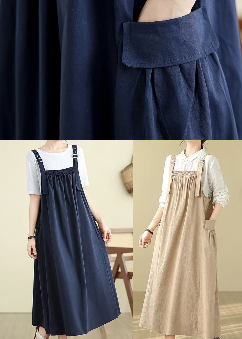 Oversized Khaki Dress Cami Summer Pockets Style Cotton