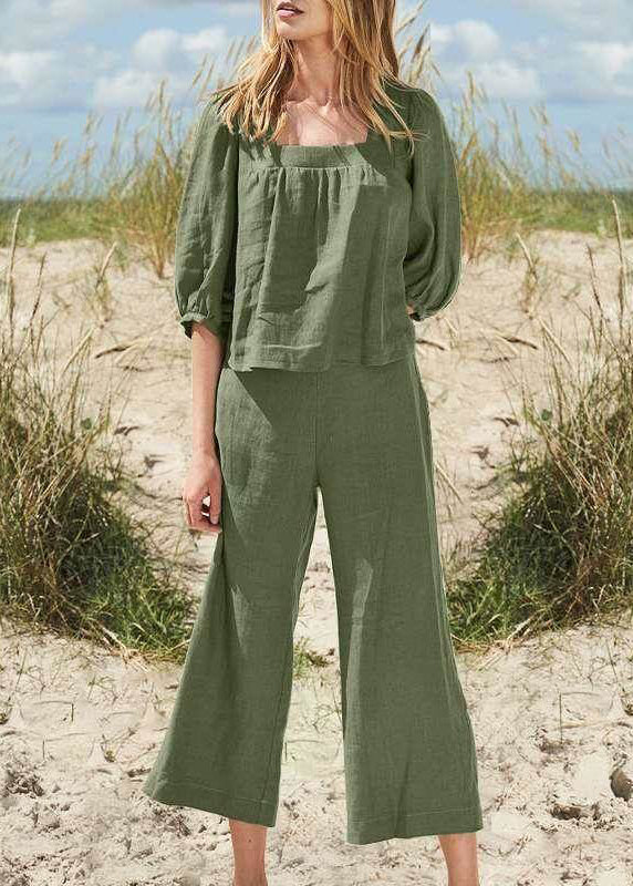 Pieces And Set Khaki Half Top Collar Pants Style Two Crop Square