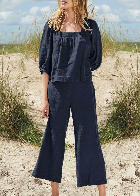 Khaki Top Two And Square Half Pieces Set Style Crop Pants Collar