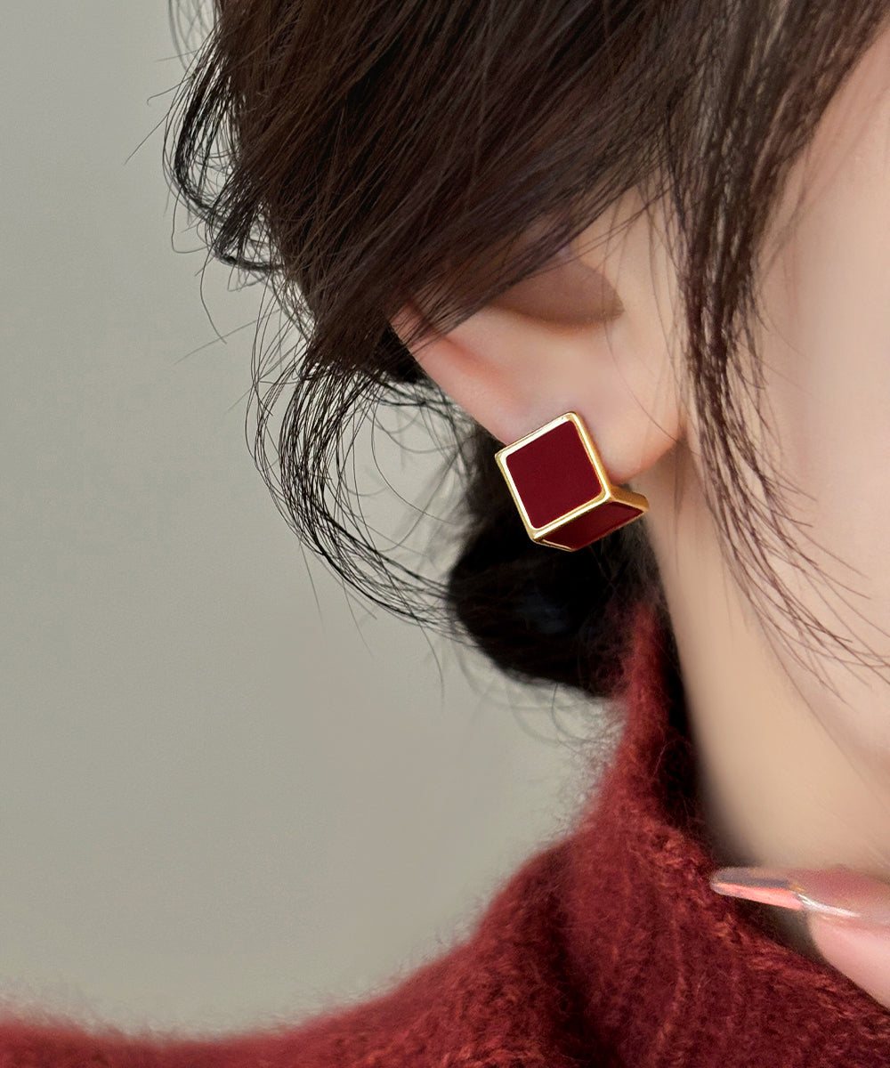 Copper Mulberry Style Earrings Overgild Stud Square
