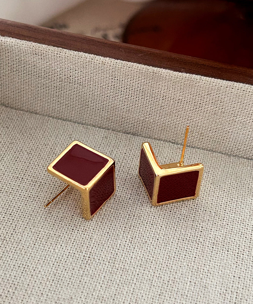 Copper Mulberry Style Earrings Overgild Stud Square