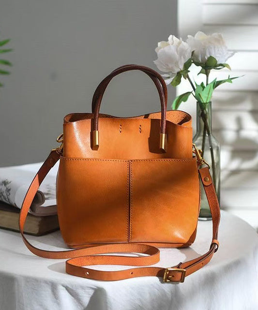 Durable Style Tote Leather Large Handbag Orange