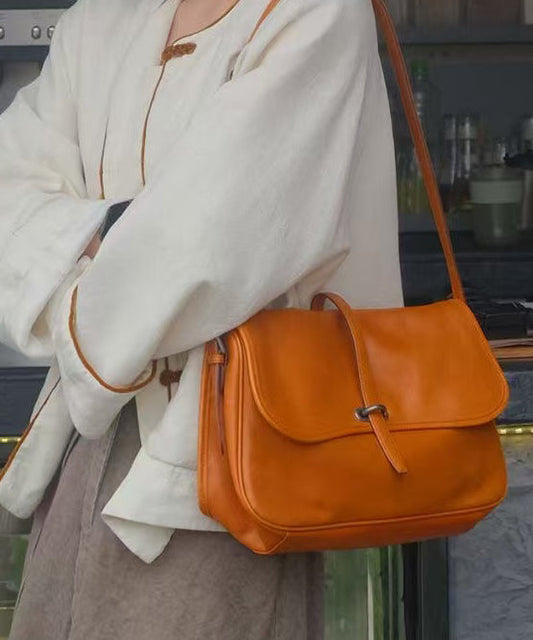 Style Bags Large Capacity Shoulder Leather Orange