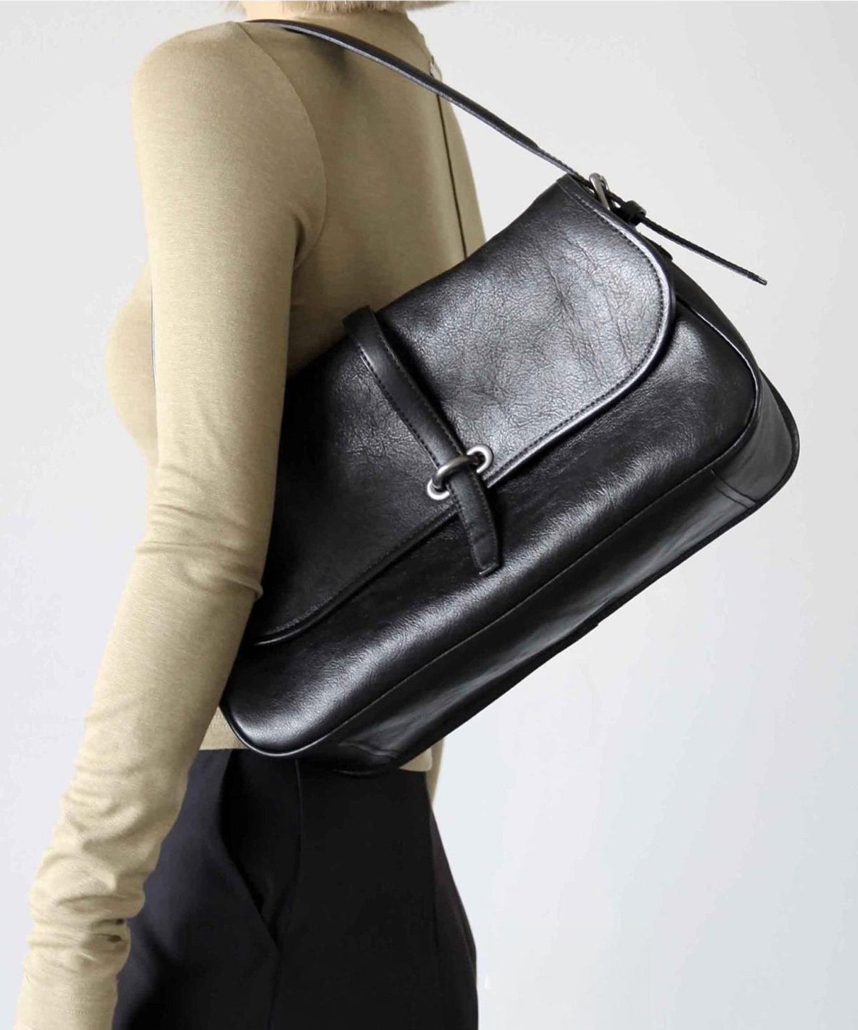 Style Bags Large Capacity Shoulder Leather Orange