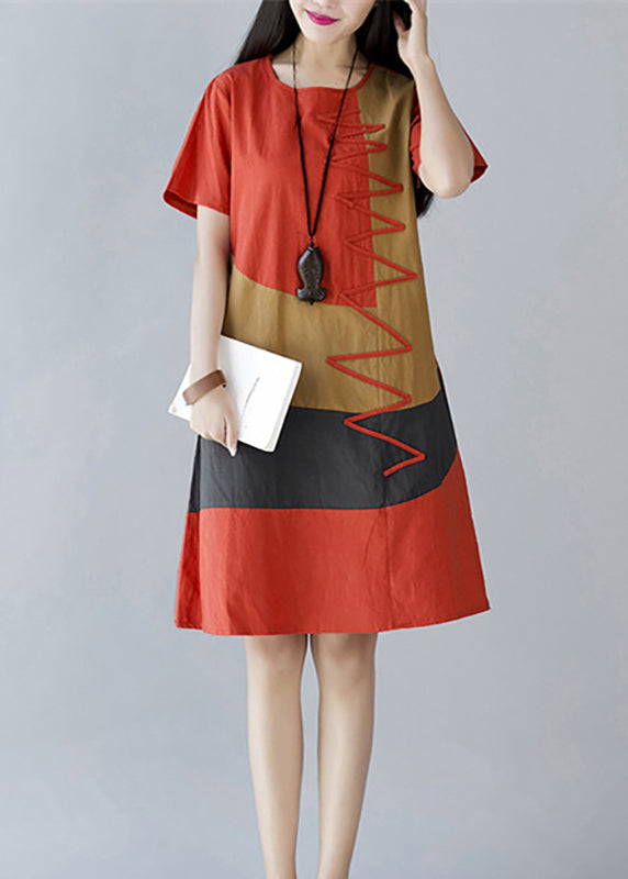 Cotton Style Summer A Line Orange Dresses Print