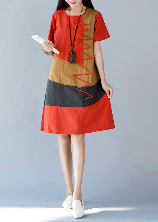 Cotton Style Summer A Line Orange Dresses Print