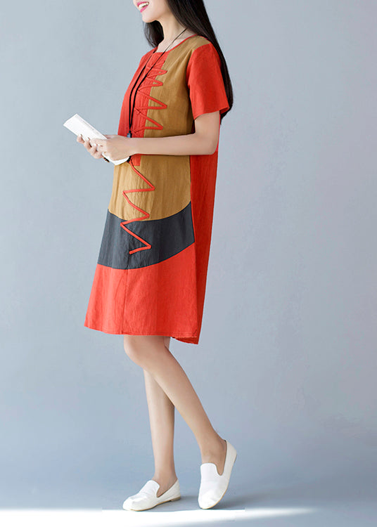 Cotton Style Summer A Line Orange Dresses Print