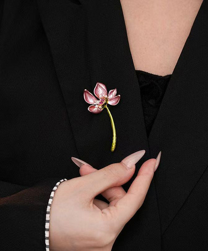 Style Pink Copper Alloy Lotus Hairpin TS019