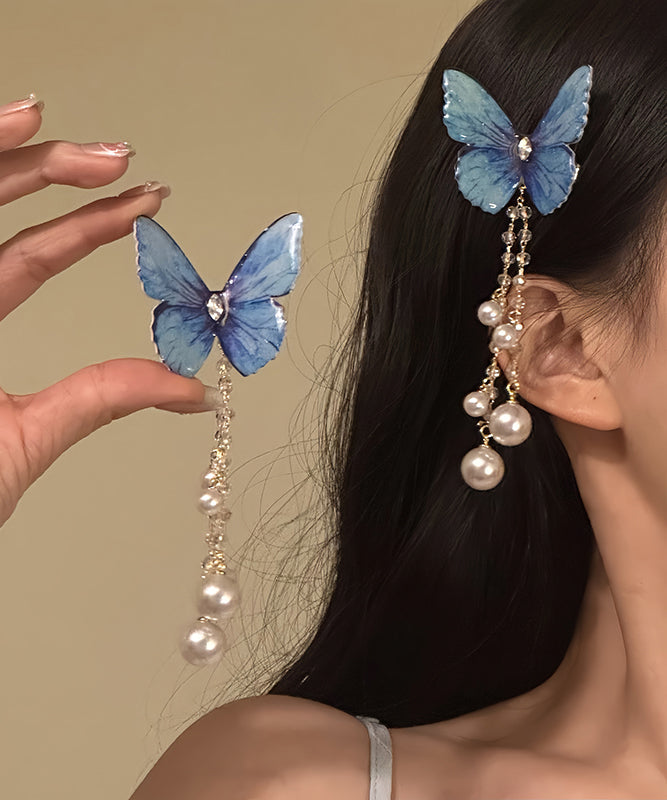 Butterfly Style Alloy Hairpin Purple Zircon Tassel Pearl