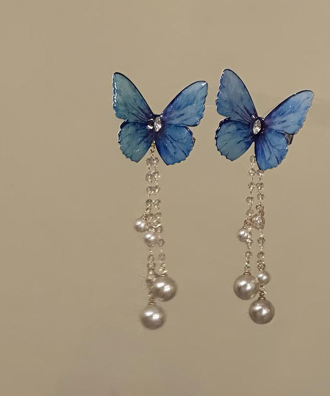 Butterfly Style Alloy Hairpin Purple Zircon Tassel Pearl