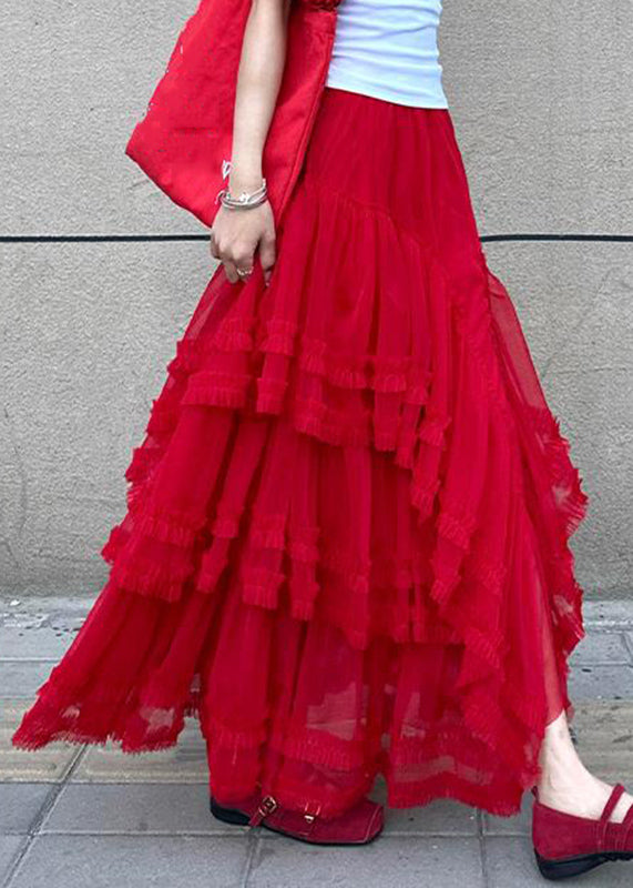 Waist Tulle Maxi Red Skirt Summer Cake Style Elastic