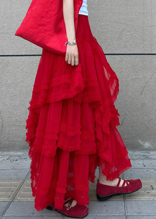 Waist Tulle Maxi Red Skirt Summer Cake Style Elastic