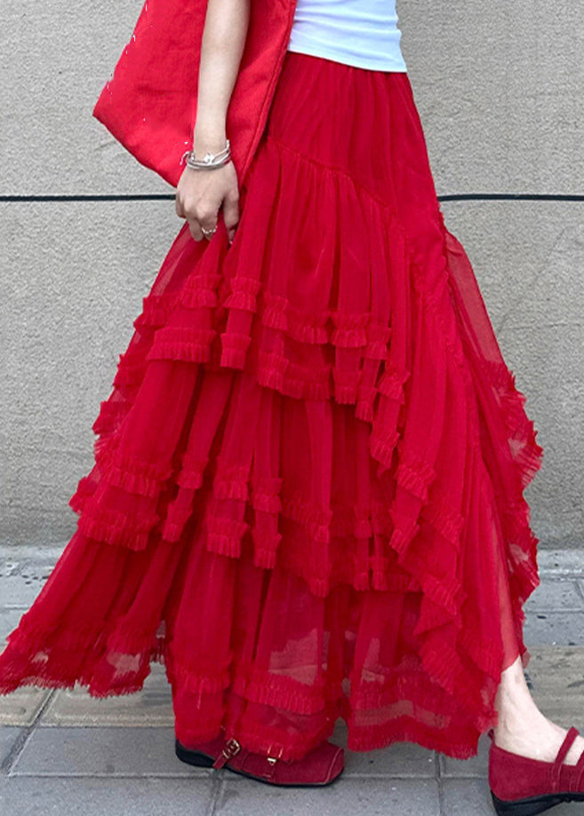 Waist Tulle Maxi Red Skirt Summer Cake Style Elastic