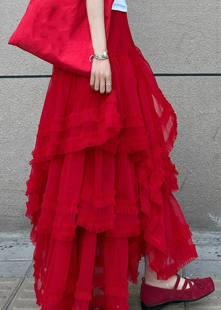 Waist Tulle Maxi Red Skirt Summer Cake Style Elastic