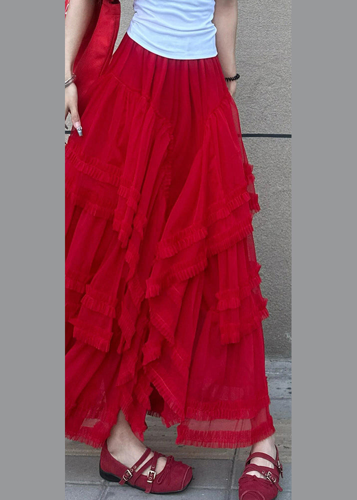 Waist Tulle Maxi Red Skirt Summer Cake Style Elastic