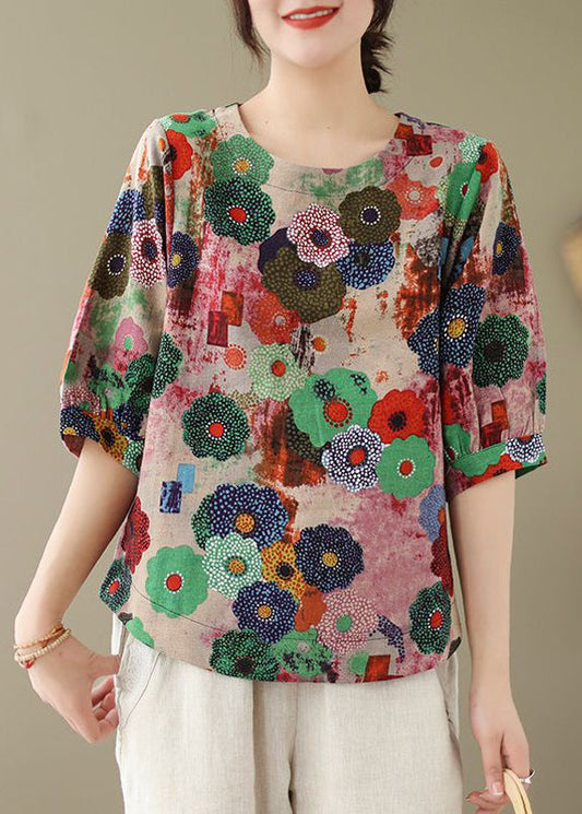 Summer O-Neck Style Tops Red Print