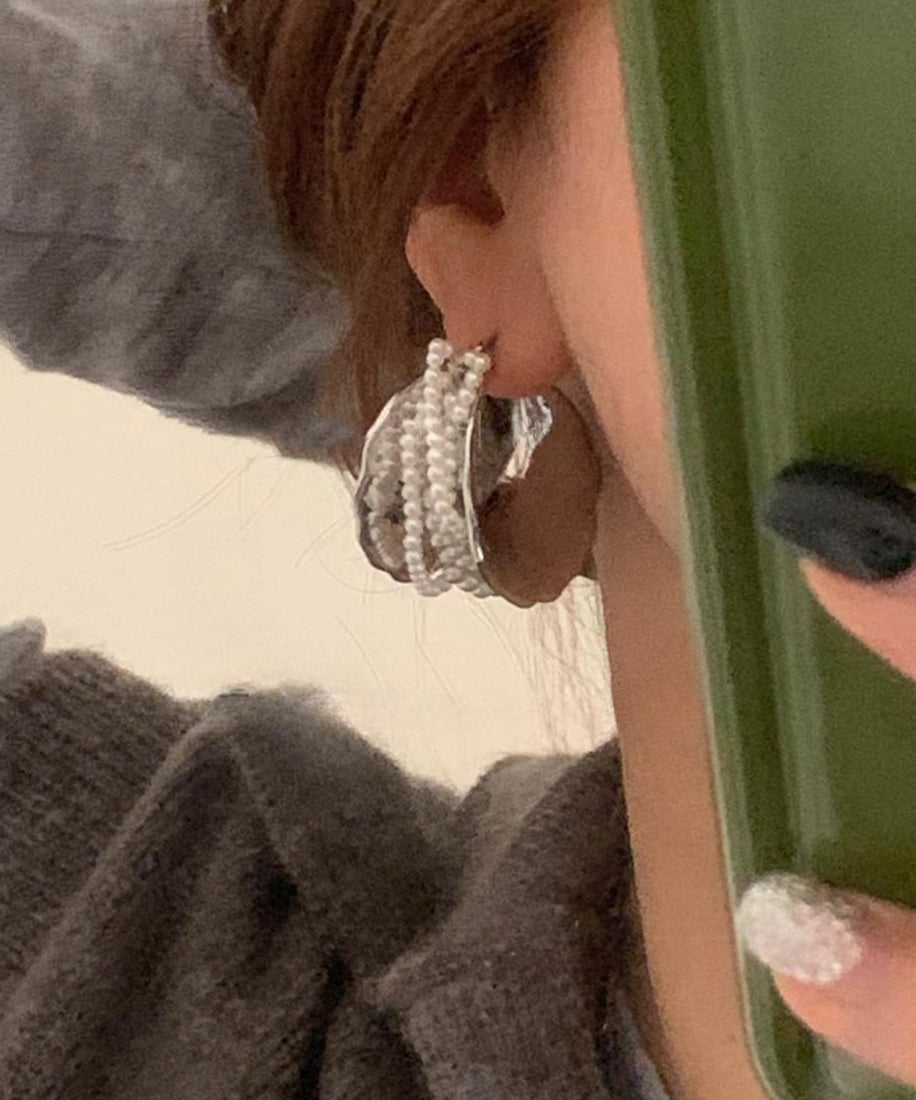 Hoop Silver Style Silk Earrings Sterling Pearl